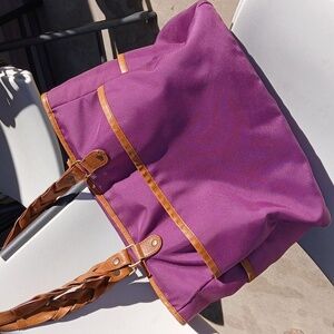 Eddie Bauer Jumbo Canvas And Leather Bag RARE! Purple GUC
